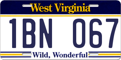 WV license plate 1BN067