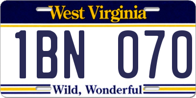 WV license plate 1BN070