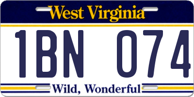 WV license plate 1BN074