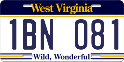 WV license plate 1BN081