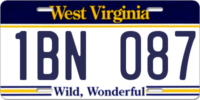 WV license plate 1BN087
