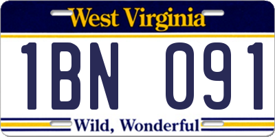 WV license plate 1BN091
