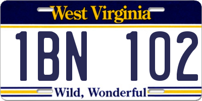 WV license plate 1BN102