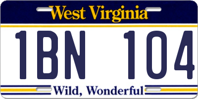 WV license plate 1BN104