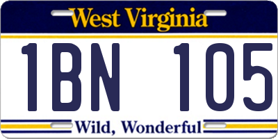 WV license plate 1BN105