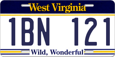 WV license plate 1BN121