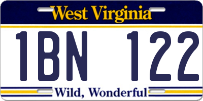 WV license plate 1BN122
