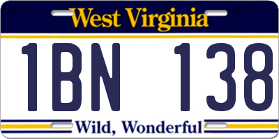 WV license plate 1BN138