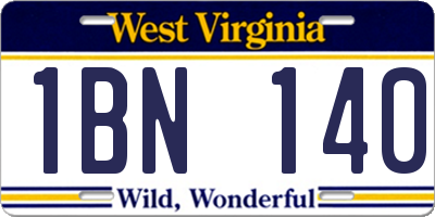 WV license plate 1BN140