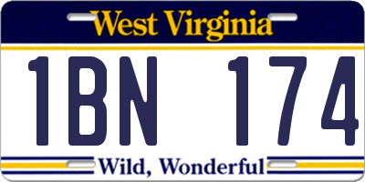 WV license plate 1BN174