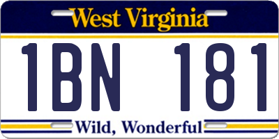 WV license plate 1BN181