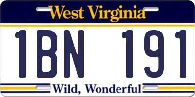 WV license plate 1BN191