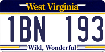 WV license plate 1BN193