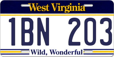 WV license plate 1BN203