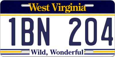 WV license plate 1BN204