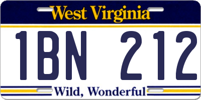 WV license plate 1BN212