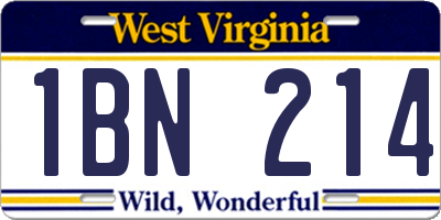 WV license plate 1BN214