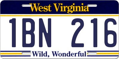 WV license plate 1BN216