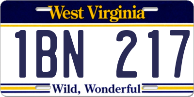 WV license plate 1BN217
