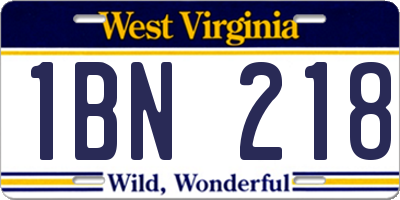 WV license plate 1BN218