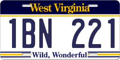 WV license plate 1BN221