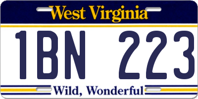 WV license plate 1BN223