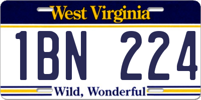 WV license plate 1BN224