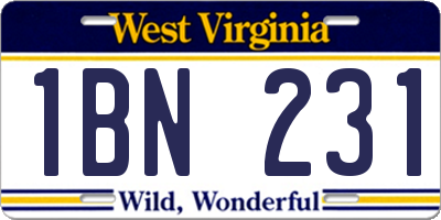 WV license plate 1BN231