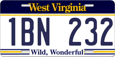 WV license plate 1BN232