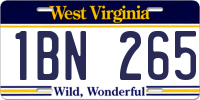 WV license plate 1BN265