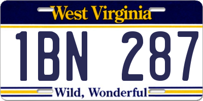 WV license plate 1BN287