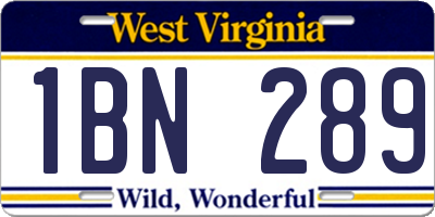 WV license plate 1BN289