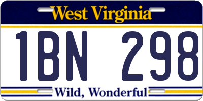 WV license plate 1BN298