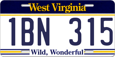 WV license plate 1BN315