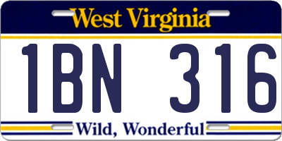 WV license plate 1BN316