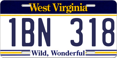 WV license plate 1BN318