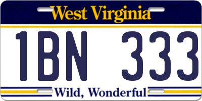 WV license plate 1BN333