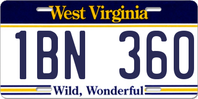 WV license plate 1BN360