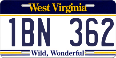 WV license plate 1BN362