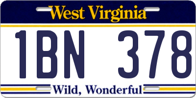 WV license plate 1BN378