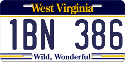 WV license plate 1BN386