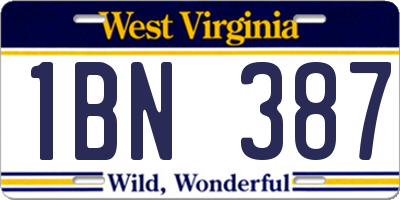 WV license plate 1BN387