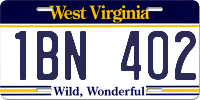 WV license plate 1BN402