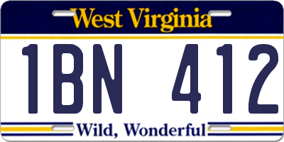 WV license plate 1BN412