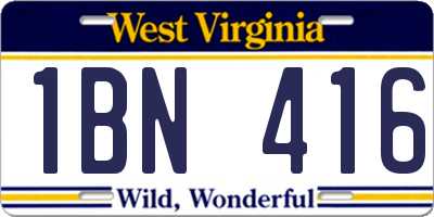 WV license plate 1BN416