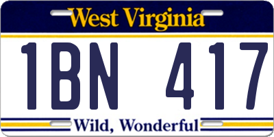 WV license plate 1BN417