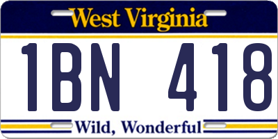 WV license plate 1BN418