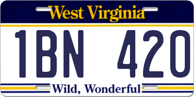 WV license plate 1BN420