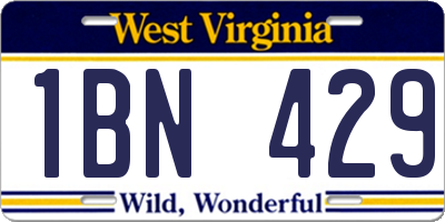 WV license plate 1BN429