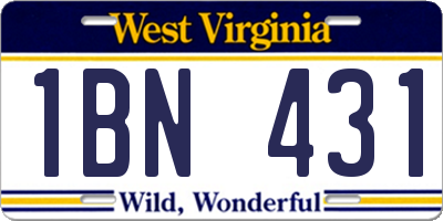 WV license plate 1BN431